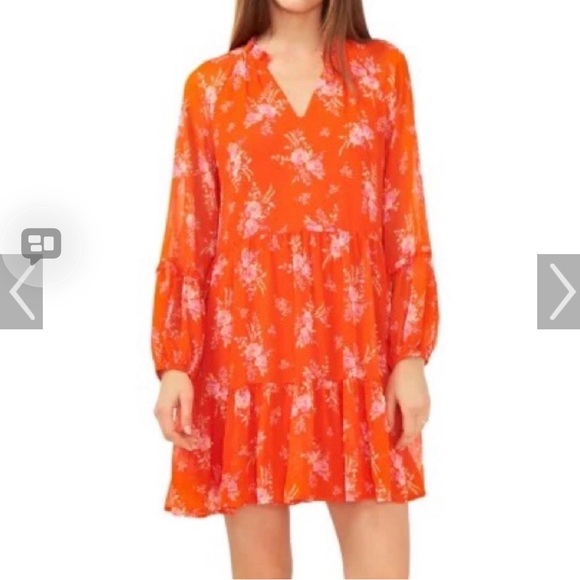 Vince Camuto Dresses & Skirts - Vince Camuto Vibrant Orange Long Sleeve Boho Chic Dress M